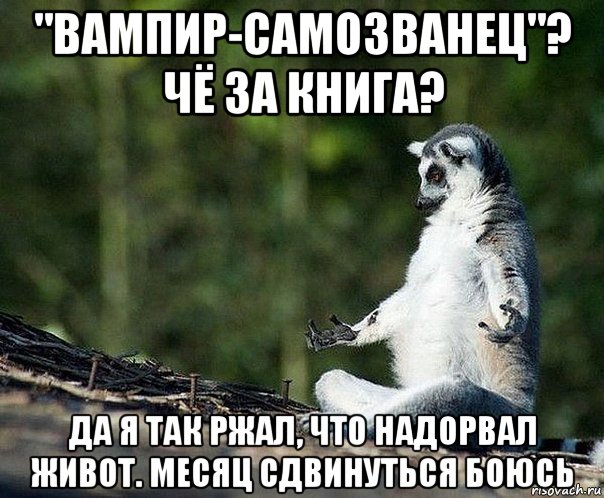 "вампир-самозванец"? чё за книга? да я так ржал, что надорвал живот. месяц сдвинуться боюсь, Мем не узбагоюсь