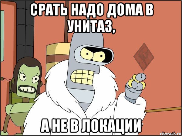 срать надо дома в унитаз, а не в локации, Мем ОР Бендер