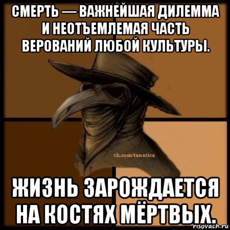 смерть — важнейшая дилемма и неотъемлемая часть верований любой культуры. жизнь зарождается на костях мёртвых., Мем Plague doctor