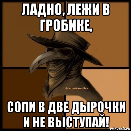 ладно, лежи в гробике, сопи в две дырочки и не выступай!, Мем Plague doctor