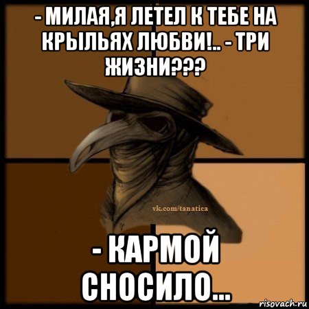 - милая,я летел к тебе на крыльях любви!.. - три жизни??? - кармой сносило..., Мем Plague doctor