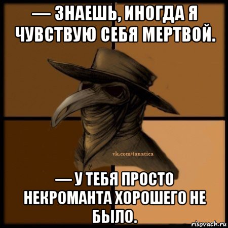 — знаешь, иногда я чувствую себя мертвой. — у тебя просто некроманта хорошего не было., Мем Plague doctor