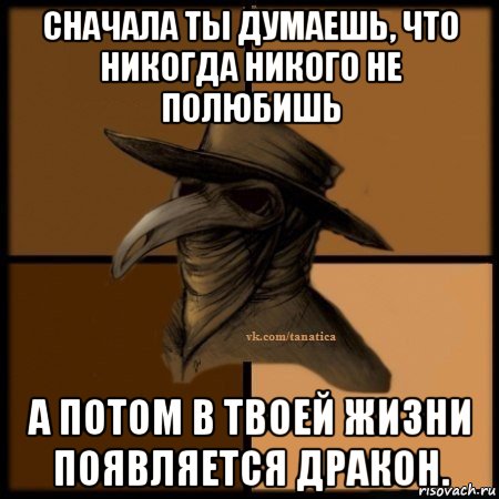 сначала ты думаешь, что никогда никого не полюбишь а потом в твоей жизни появляется дракон., Мем Plague doctor