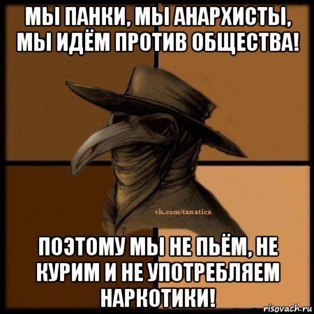 мы панки, мы анархисты, мы идём против общества! поэтому мы не пьём, не курим и не употребляем наркотики!, Мем Plague doctor