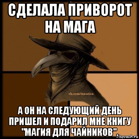 сделала приворот на мага а он на следующий день пришел и подарил мне книгу "магия для чайников"., Мем Plague doctor