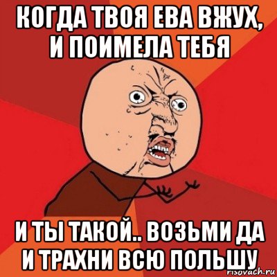 когда твоя ева вжух, и поимела тебя и ты такой.. возьми да и трахни всю польшу, Мем Почему