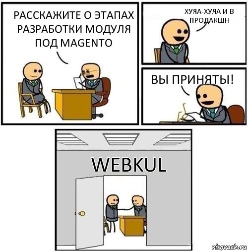 Расскажите о этапах разработки модуля под magento хуяа-хуяа и в продакшн Вы приняты! Webkul, Комикс  Приняты