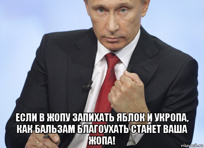  если в жопу запихать яблок и укропа, как бальзам благоухать станет ваша жопа!, Мем Путин показывает кулак