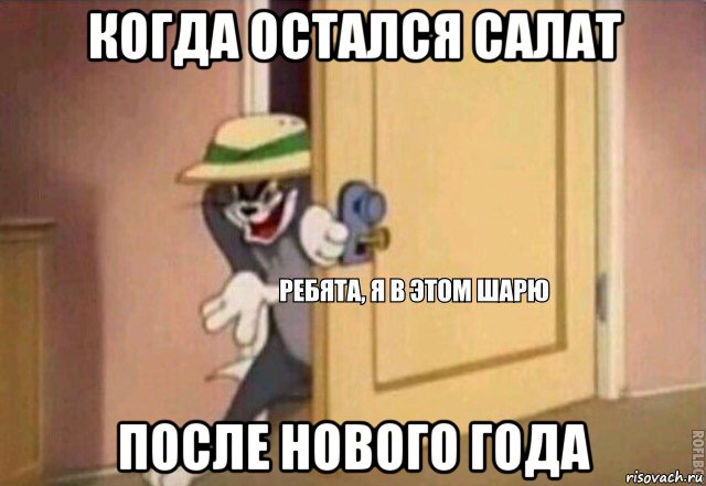 когда остался салат после нового года, Мем    Ребята я в этом шарю