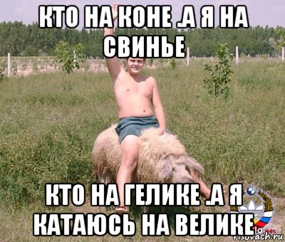 кто на коне .а я на свинье кто на гелике .а я катаюсь на велике, Мем Рыцарь