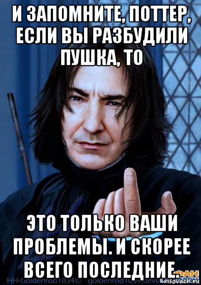 и запомните, поттер, если вы разбудили пушка, то это только ваши проблемы. и скорее всего последние., Мем Снейп подзывает пальцем