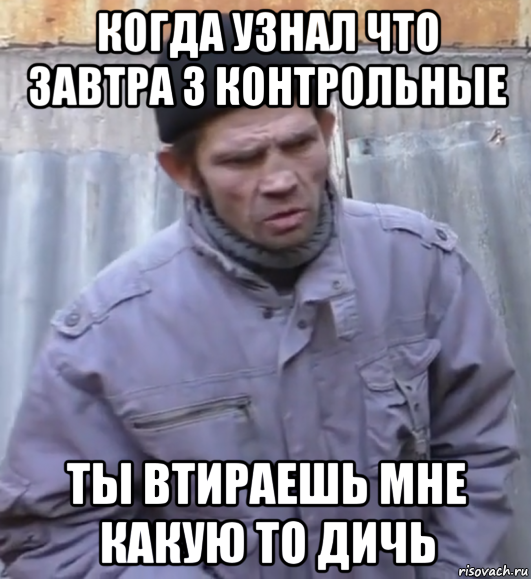 когда узнал что завтра 3 контрольные ты втираешь мне какую то дичь, Мем  Ты втираешь мне какую то дичь