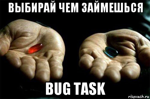 выбирай чем займешься bug task, Мем выбери таблетку