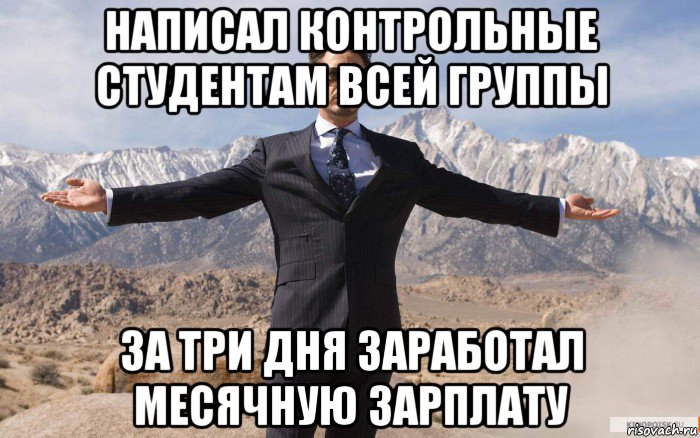 написал контрольные студентам всей группы за три дня заработал месячную зарплату, Мем железный человек