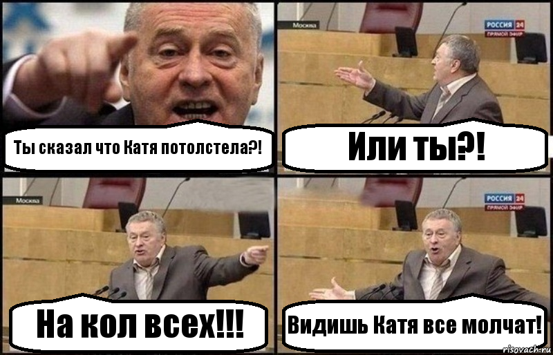 Ты сказал что Катя потолстела?! Или ты?! На кол всех!!! Видишь Катя все молчат!, Комикс Жириновский