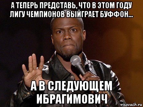 а теперь представь, что в этом году лигу чемпионов выйграет буффон... а в следующем ибрагимович, Мем  А теперь представь