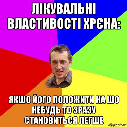 лікувальні властивості хрєна: якшо його положити на шо небудь то зразу становиться легше, Мем Чоткий паца