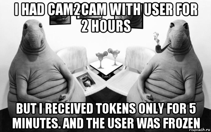 i had cam2cam with user for 2 hours but i received tokens only for 5 minutes. and the user was frozen, Мем  Два ждуна