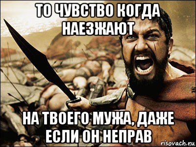 то чувство когда наезжают на твоего мужа, даже если он неправ, Мем Это Спарта