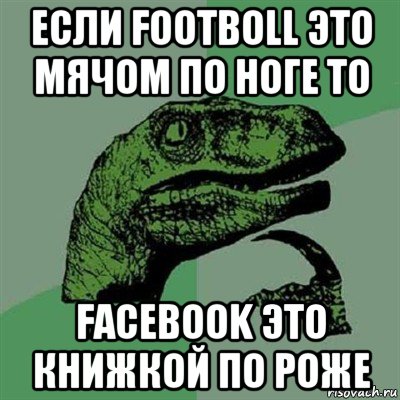 если footboll это мячом по ноге то facebook это книжкой по роже, Мем Филосораптор