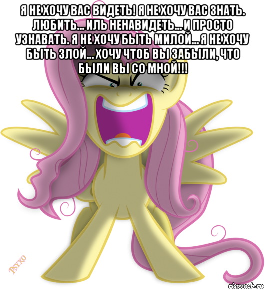 я не хочу вас видеть! я не хочу вас знать. любить… иль ненавидеть… и просто узнавать. я не хочу быть милой… я не хочу быть злой… хочу чтоб вы забыли, что были вы со мной!!! 
