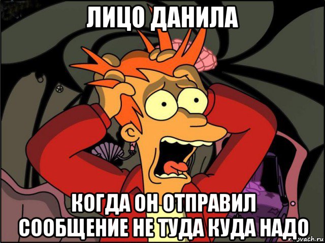 лицо данила когда он отправил сообщение не туда куда надо, Мем Фрай в панике