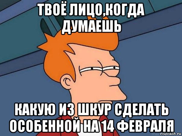 твоё лицо,когда думаешь какую из шкур сделать особенной на 14 февраля, Мем  Фрай (мне кажется или)