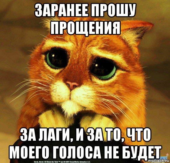 заранее прошу прощения за лаги, и за то, что моего голоса не будет, Мем Котик из Шрека