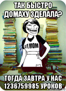 так быстро домаху зделала? тогда завтра у нас 1236759985 уроков, Мем Мама