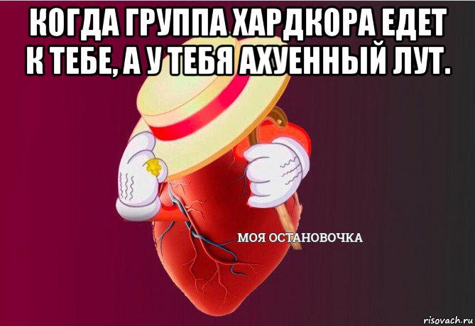 когда группа хардкора едет к тебе, а у тебя ахуенный лут. , Мем   Моя остановочка