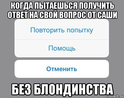 когда пытаешься получить ответ на свой вопрос от саши без блондинства, Мем Отменить Помощь Повторить попытку