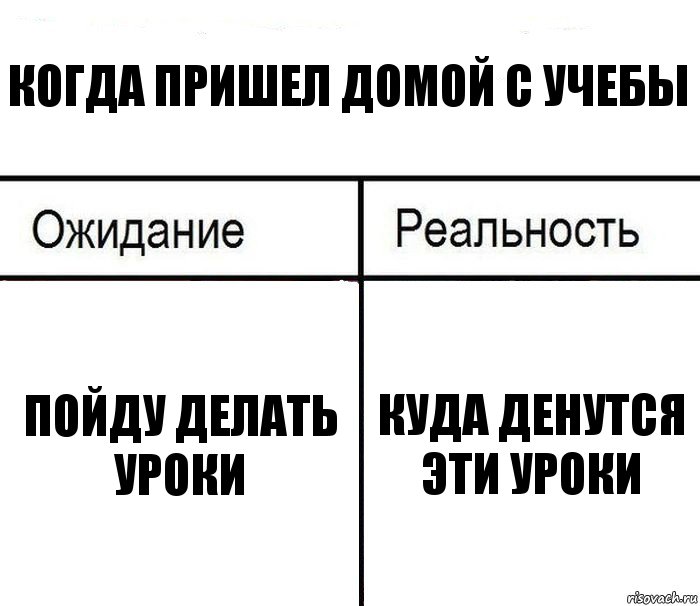 Когда пришел домой с учебы Пойду делать уроки Куда денутся эти уроки, Комикс  Ожидание - реальность