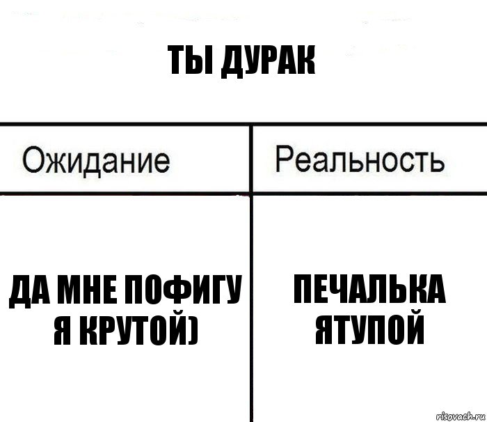 Ты дурак Да мне пофигу я крутой) печалька ятупой, Комикс  Ожидание - реальность