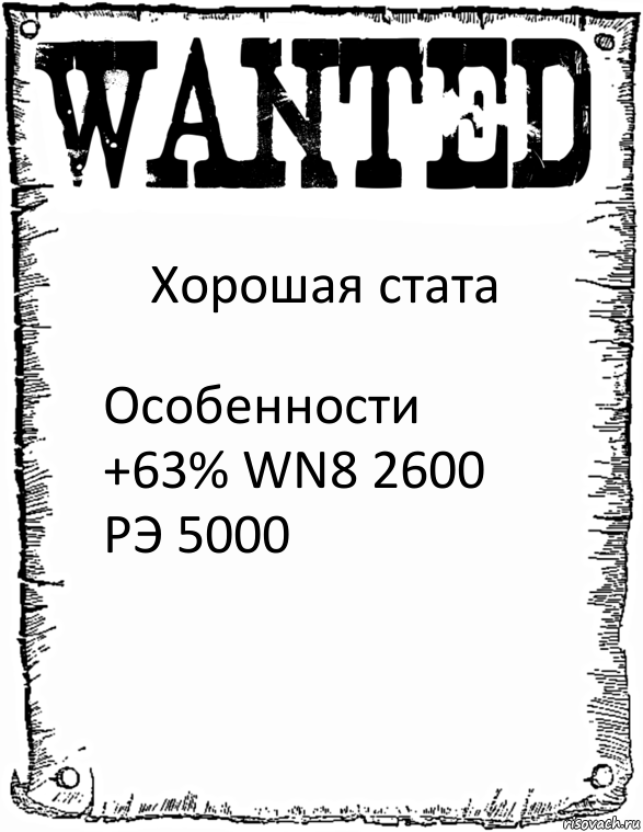 Хорошая стата Особенности +63% WN8 2600 РЭ 5000, Комикс розыск