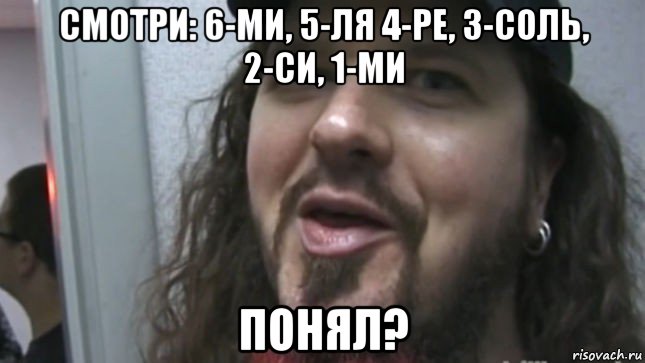 смотри: 6-ми, 5-ля 4-ре, 3-соль, 2-си, 1-ми понял?