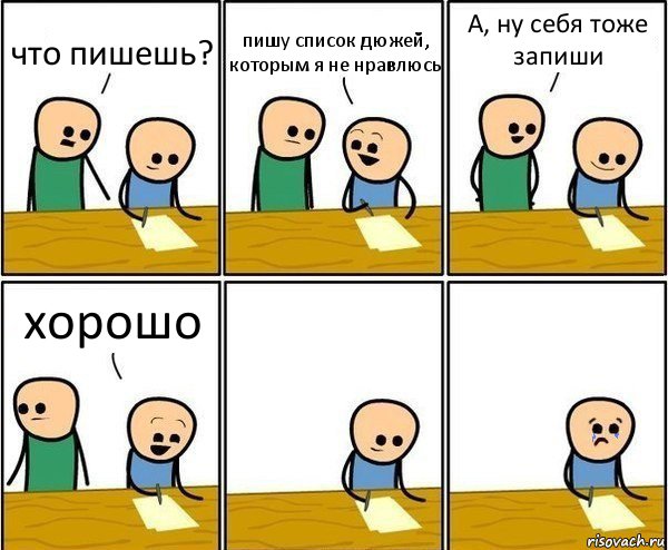 что пишешь? пишу список дюжей, которым я не нравлюсь А, ну себя тоже запиши хорошо, Комикс Вычеркни меня