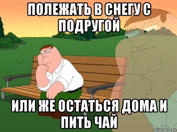 полежать в снегу с подругой или же остаться дома и пить чай, Мем Задумчивый Гриффин