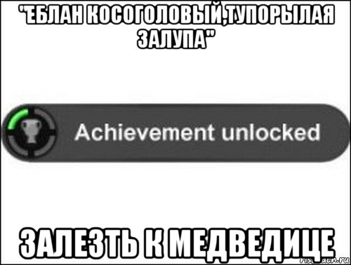 "еблан косоголовый,тупорылая залупа" залезть к медведице, Мем achievement unlocked