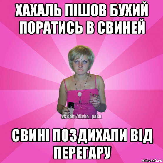 хахаль пішов бухий поратись в свиней свині поздихали від перегару, Мем Чотка Мала