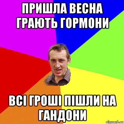 пришла весна грають гормони всі гроші пішли на гандони, Мем Чоткий паца