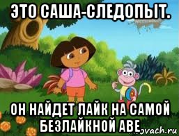 это саша-следопыт. он найдет лайк на самой безлайкной аве, Мем Даша следопыт