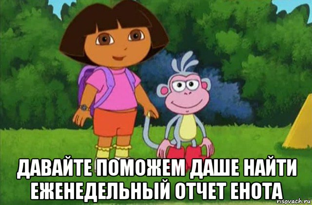  давайте поможем даше найти еженедельный отчет енота, Мем Даша-следопыт