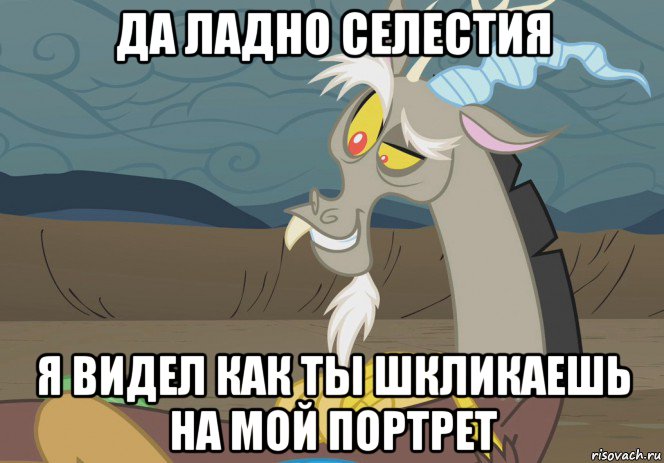 да ладно селестия я видел как ты шкликаешь на мой портрет, Мем дискорд