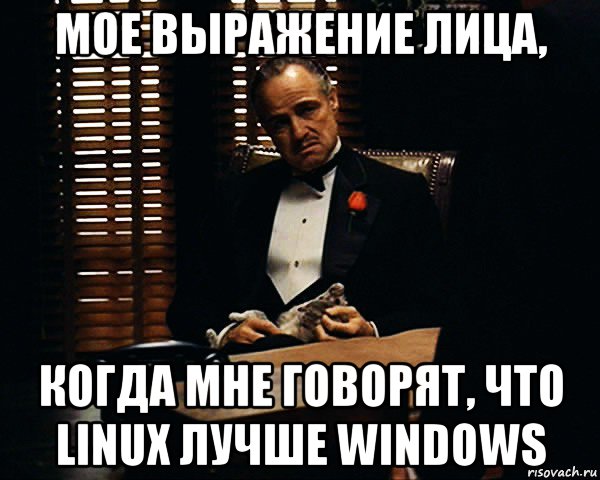 мое выражение лица, когда мне говорят, что linux лучше windows, Мем Дон Вито Корлеоне