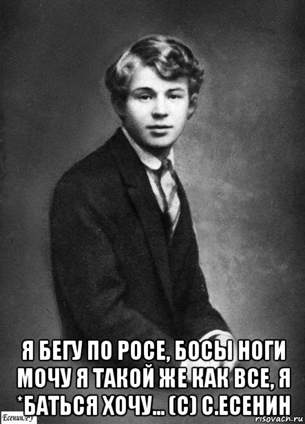  я бегу по росе, босы ноги мочу я такой же как все, я *баться хочу... (с) с.есенин, Мем есенин