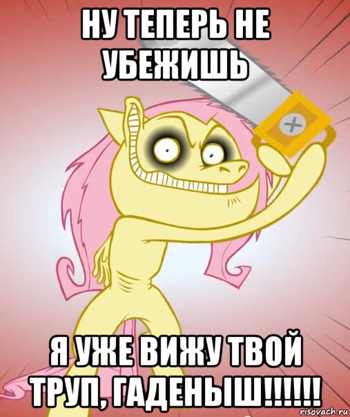 ну теперь не убежишь я уже вижу твой труп, гаденыш!!!!!!, Мем Флаттершай ponymov