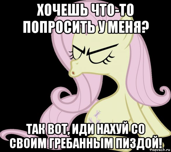 хочешь что-то попросить у меня? так вот, иди нахуй со своим гребанным пиздой!