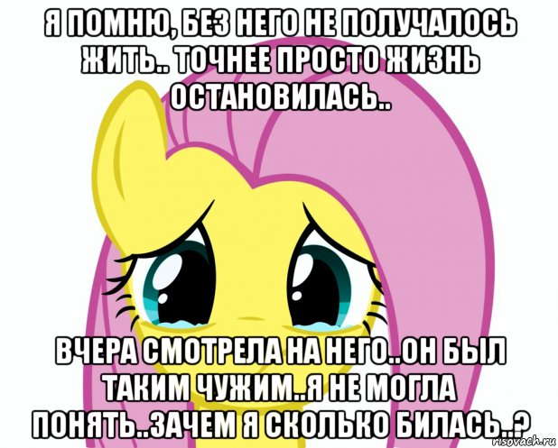 я помню, без него не получалось жить.. точнее просто жизнь остановилась.. вчера смотрела на него..он был таким чужим..я не могла понять..зачем я сколько билась..?