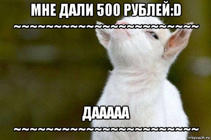 мне дали 500 рублей:d ~~~~~~~~~~~~~~~~~~~~~~~ дааааа ~~~~~~~~~~~~~~~~~~~~~~~, Мем  Гордый козленок
