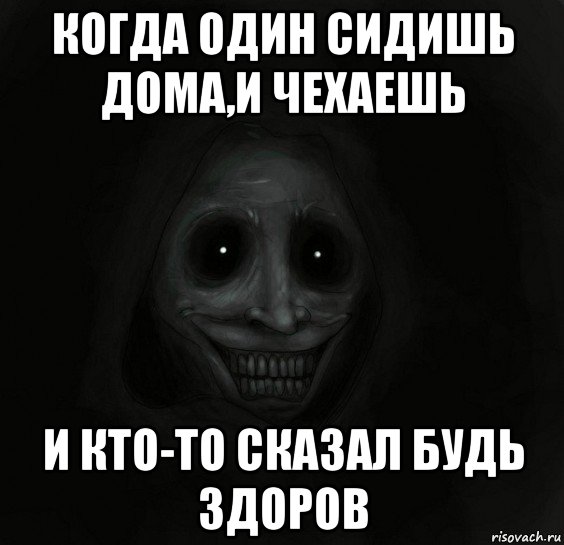 когда один сидишь дома,и чехаешь и кто-то сказал будь здоров, Мем Ночной гость